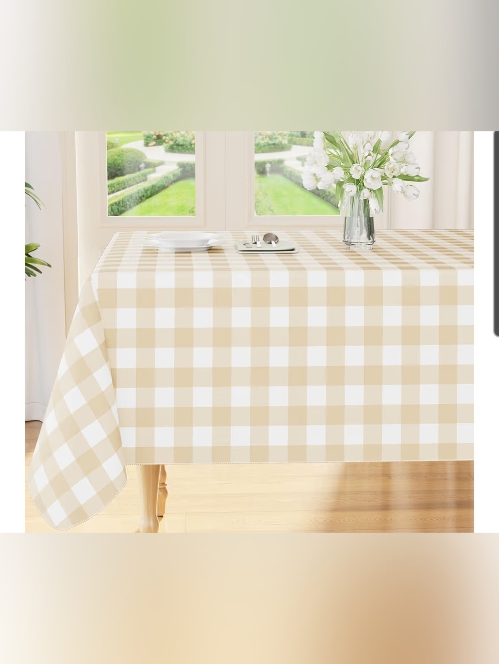 Neutral Buffalo Check Tablecloth Rectanglar in Beige & White - 52 X 70